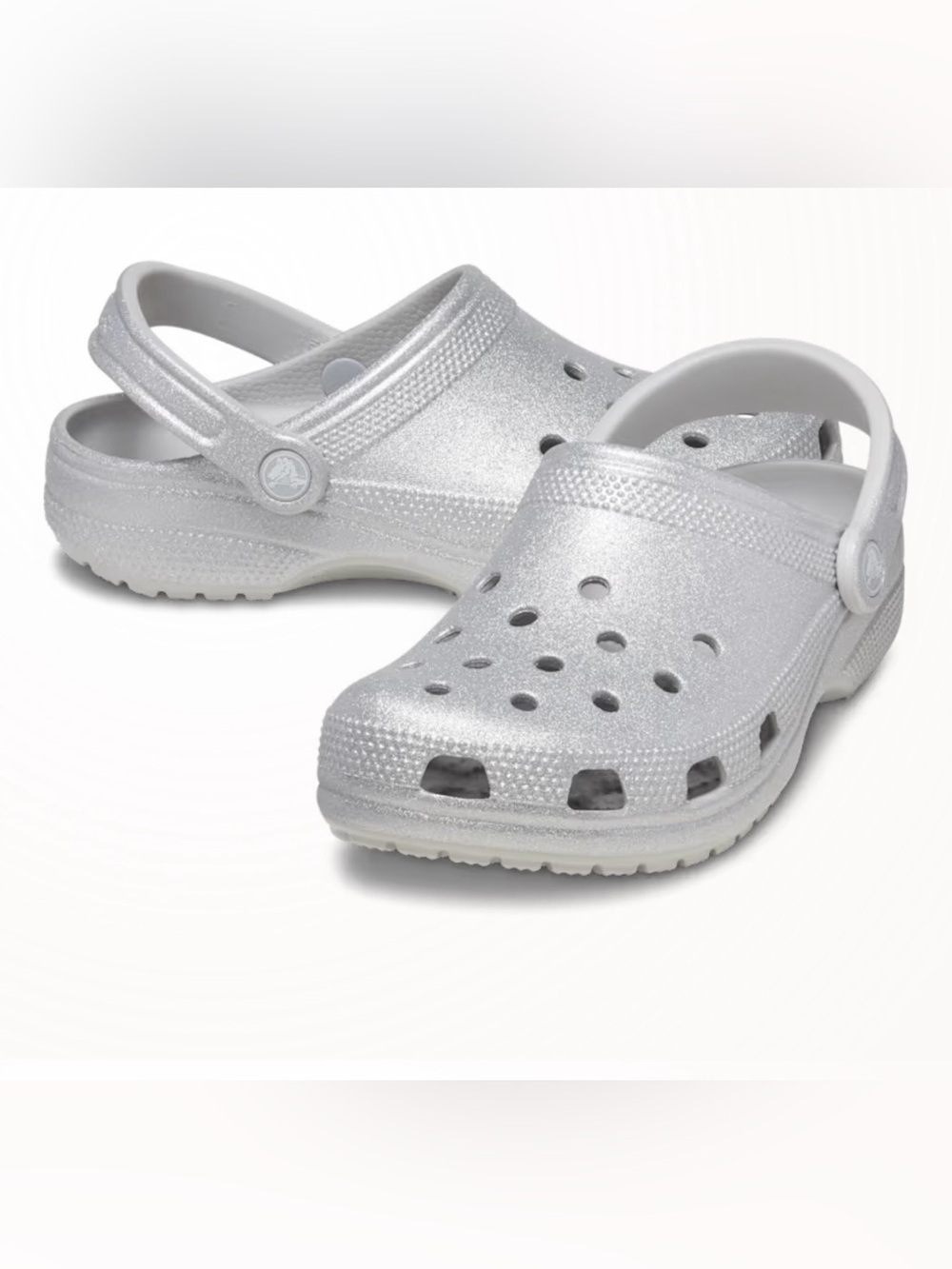 Crocs Classic Silver Glitter Clogs Slip On Rubber Unisex Size 7 Women’s 5 Men’s